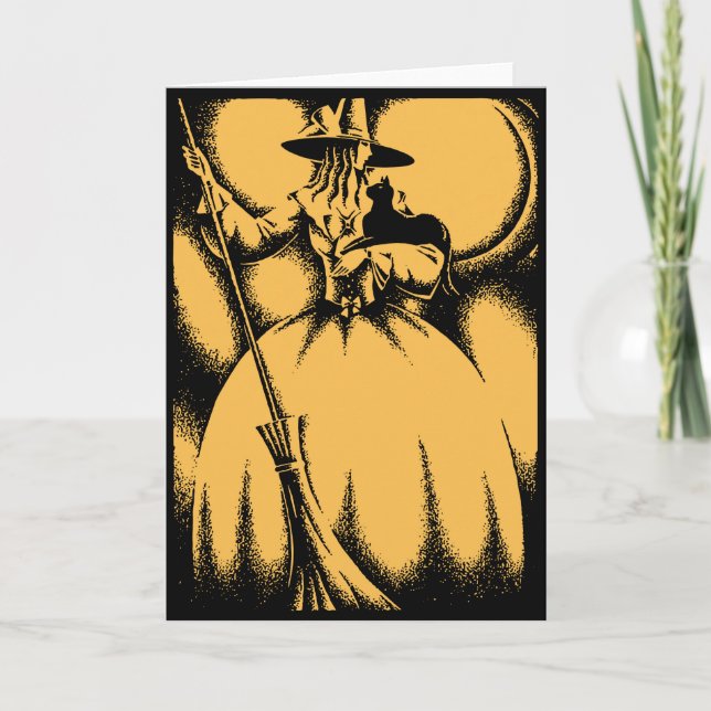Vintage Halloween-Hexe-Gruß-Karte Karte (Vorderseite)