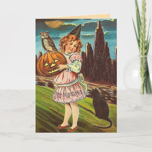 Vintage Halloween-Hexe-Karte Karte (Vorderseite)
