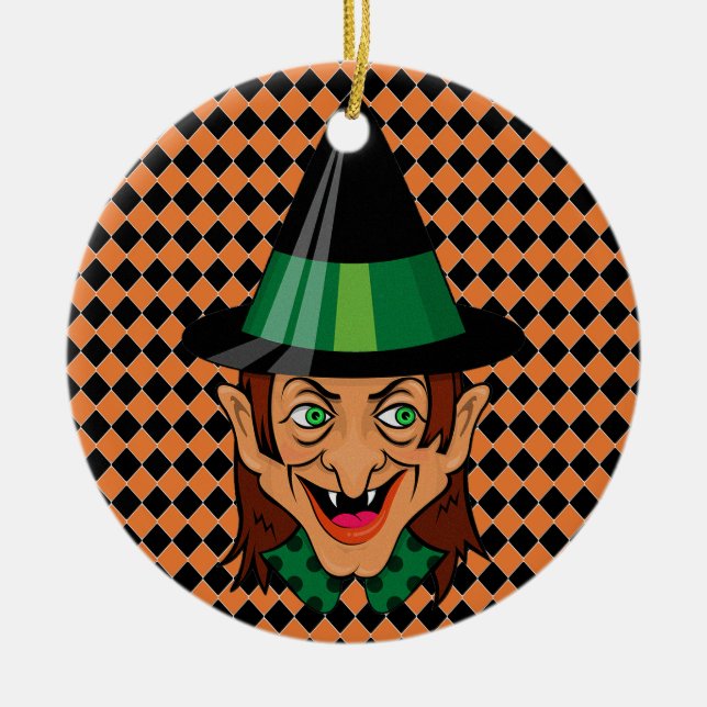 Vintage Halloween-Hexe Keramik Ornament (Vorne)