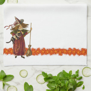 Vintage Halloween Hexe mit Katzen Handtücher