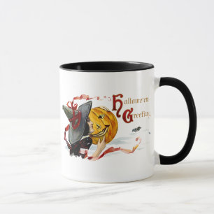 Vintage Halloween-Hexe mit roten Bändern Tasse