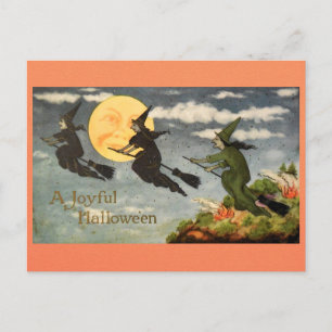 Vintage Halloween Hexe Mond Retro viktorianisch Postkarte