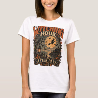 Vintage-Halloween-Hexe-Mond-Verwunschenes Cottage T-Shirt