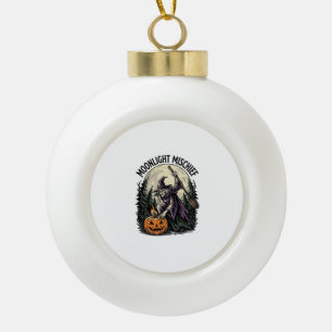 Vintage-Halloween-Hexe-Mondlicht-Streich-Grafik Keramik Kugel-Ornament