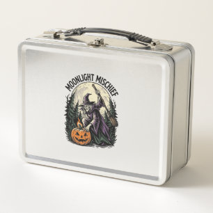 Vintage-Halloween-Hexe-Mondlicht-Unfug-Grafik Metall Brotdose