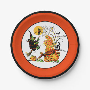 Vintage Halloween-Hexe Pappteller