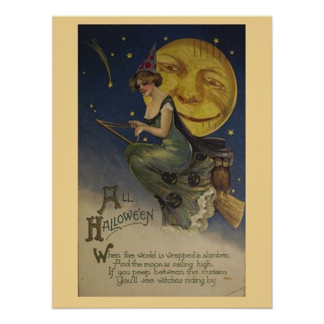 Vintage Halloween-Hexe Poster (Vorderseite)