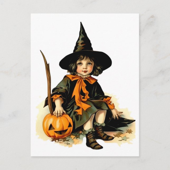 Vintage Halloween-Hexe Postkarte (Vorderseite)