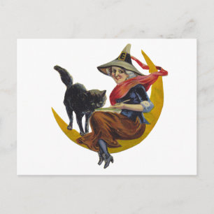 Vintage Halloween-Hexe Postkarte