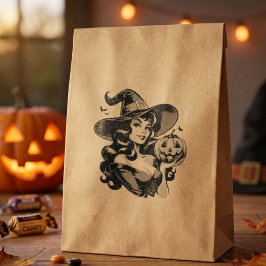 Vintage-Halloween-Hexe Retro-Kürbis Gummistempel
