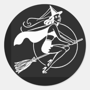 Vintage Halloween-Hexe Runder Aufkleber