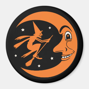 Vintage Halloween-Hexe und Mond-Magnet Magnet