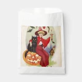 Vintage Halloween-Hexe und Schwarze Katze Geschenktütchen