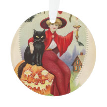 Vintage Halloween-Hexe und Schwarze Katze