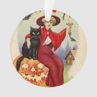 Vintage Halloween-Hexe und Schwarze Katze Ornament