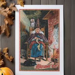 Vintage Halloween-Hexe und Schwarze Katze Seidenpapier