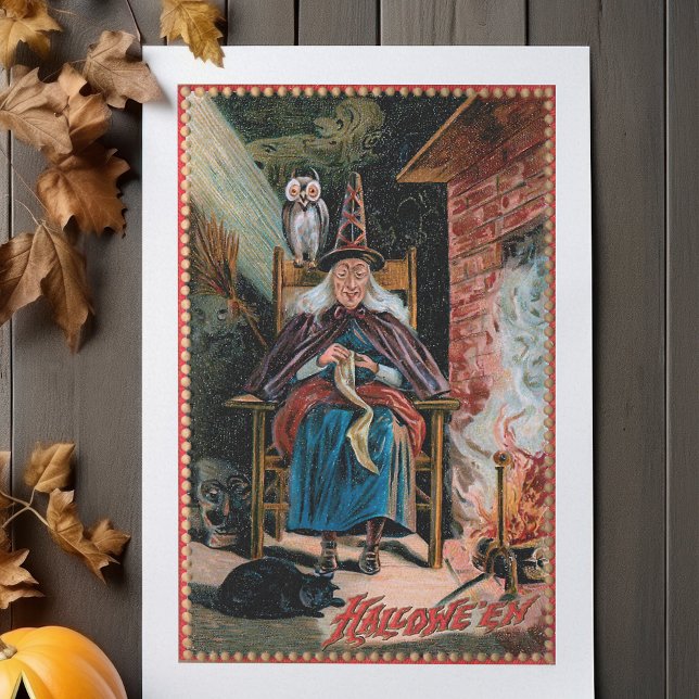 Vintage Halloween-Hexe und Schwarze Katze Seidenpapier (Von Creator hochgeladen)
