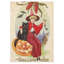 Vintage Halloween-Hexe und Schwarze Katze