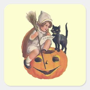 Vintage-Halloween-Hexen-Aufkleber Quadratischer Aufkleber