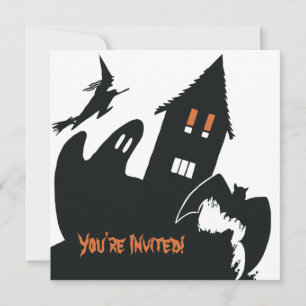 Vintage-Halloween-Hexen-Geister-Spukhaus-Party Einladung