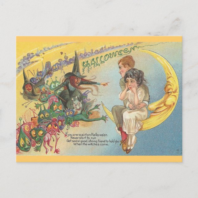 Vintage Halloween Hexen Goblins Postkarte (Vorderseite)