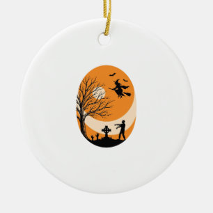 Vintage-Halloween-Hexen-Mond-Friedhof-Vektor-Desi Keramik Ornament