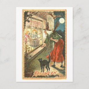 Vintage Halloween Hexen Postkarte