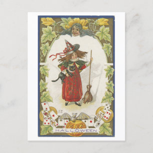 Vintage Halloween Hexen Postkarte