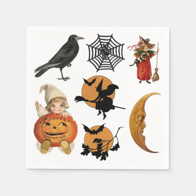 Vintage Halloween-Hexen Serviette (Vorderseite)