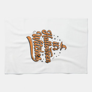 Vintage-Halloween-Hexen-Typografie-Shirt-Design_ Geschirrtuch