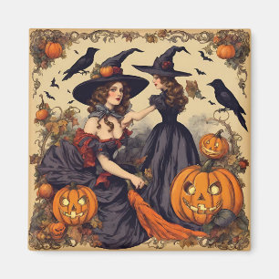 Vintage Halloween Hexen und Jack-O' Lantern Magnet