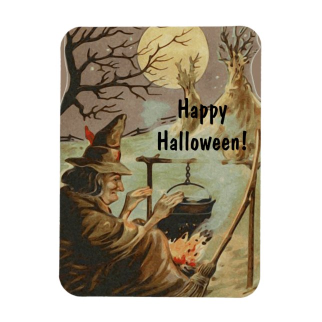 Vintage Halloween-Hexenbrauerei in Cauldron Magnet (Vertikal)