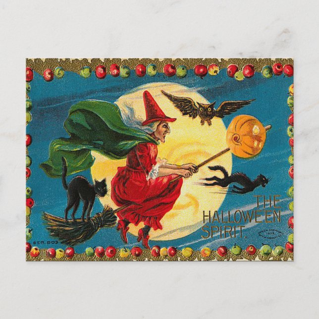 Vintage Halloween-Hexenkarte Postkarte (Vorderseite)