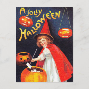 Vintage Halloween-Hexenkürbis Feiertagspostkarte