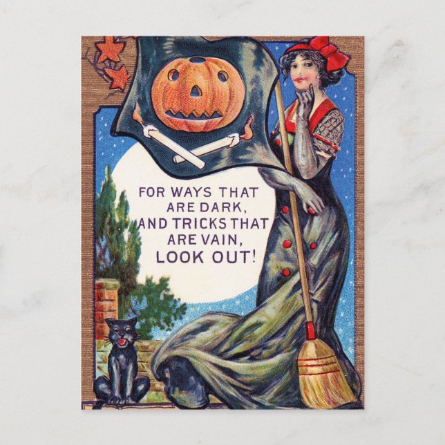 Vintage Halloween-Hexenkürbis-Postkarte Feiertagspostkarte (Vorderseite)