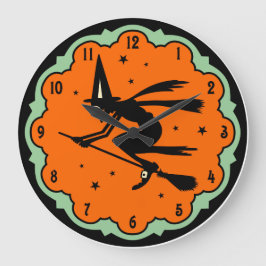 Vintage Halloween-Hexenmeisterschaft Große Wanduhr