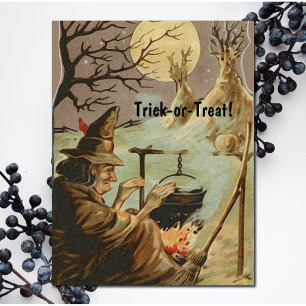 Vintage-Halloween-Hexentrank im Kessel Postkarte