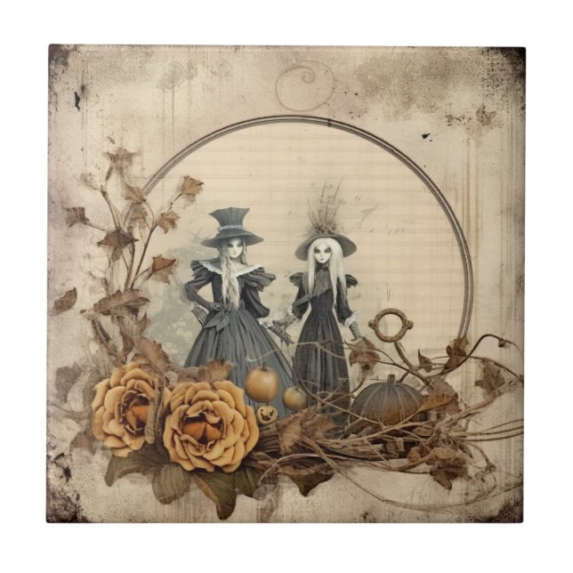Vintage Halloween-Hexerei (12) Fliese (Vorderseite)