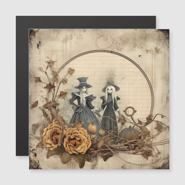Vintage Halloween-Hexerei (12) Magnetkarte (Vorne/Hinten)