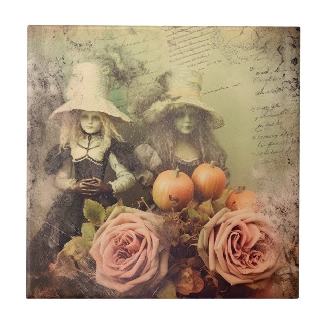 Vintage Halloween-Hexerei (1) Fliese (Vorderseite)