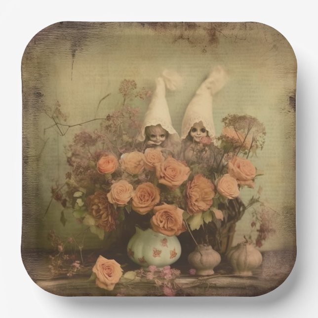 Vintage Halloween-Hexerei (2) Pappteller (Vorderseite)