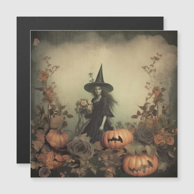 Vintage Halloween-Hexerei (3) Magnetkarte (Vorne/Hinten)