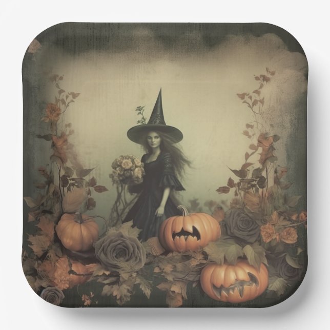 Vintage Halloween-Hexerei (3) Pappteller (Vorderseite)