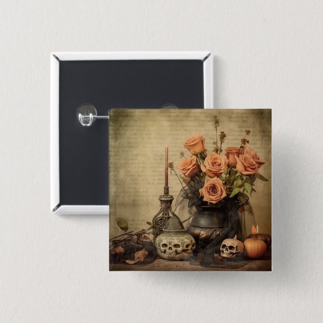 Vintage Halloween-Hexerei (4) Button (Vorne & Hinten)