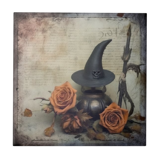 Vintage Halloween-Hexerei (8) Fliese (Vorderseite)