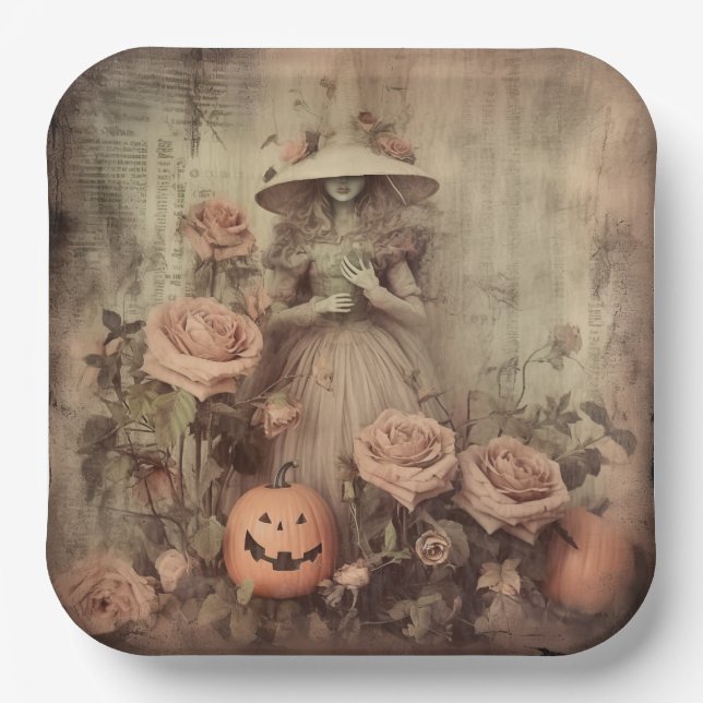 Vintage Halloween-Hexerei (9) Pappteller (Vorderseite)