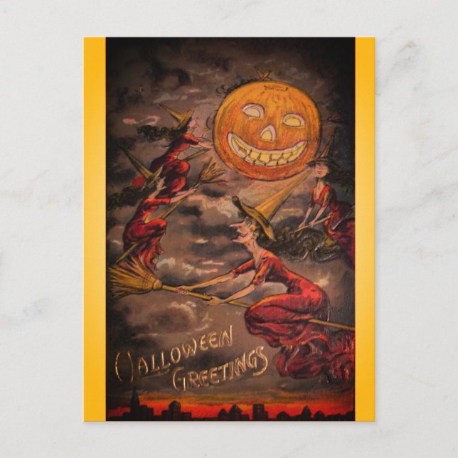 Vintage Halloween-Illustration Postkarte (Vorderseite)