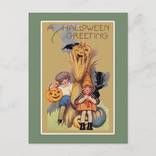 Vintage Halloween-Illustration Postkarte (Vorderseite)