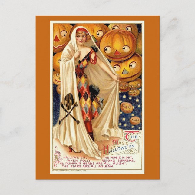 Vintage Halloween-Illustration Postkarte (Vorderseite)