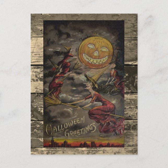 Vintage Halloween-Illustration Postkarte (Vorderseite)